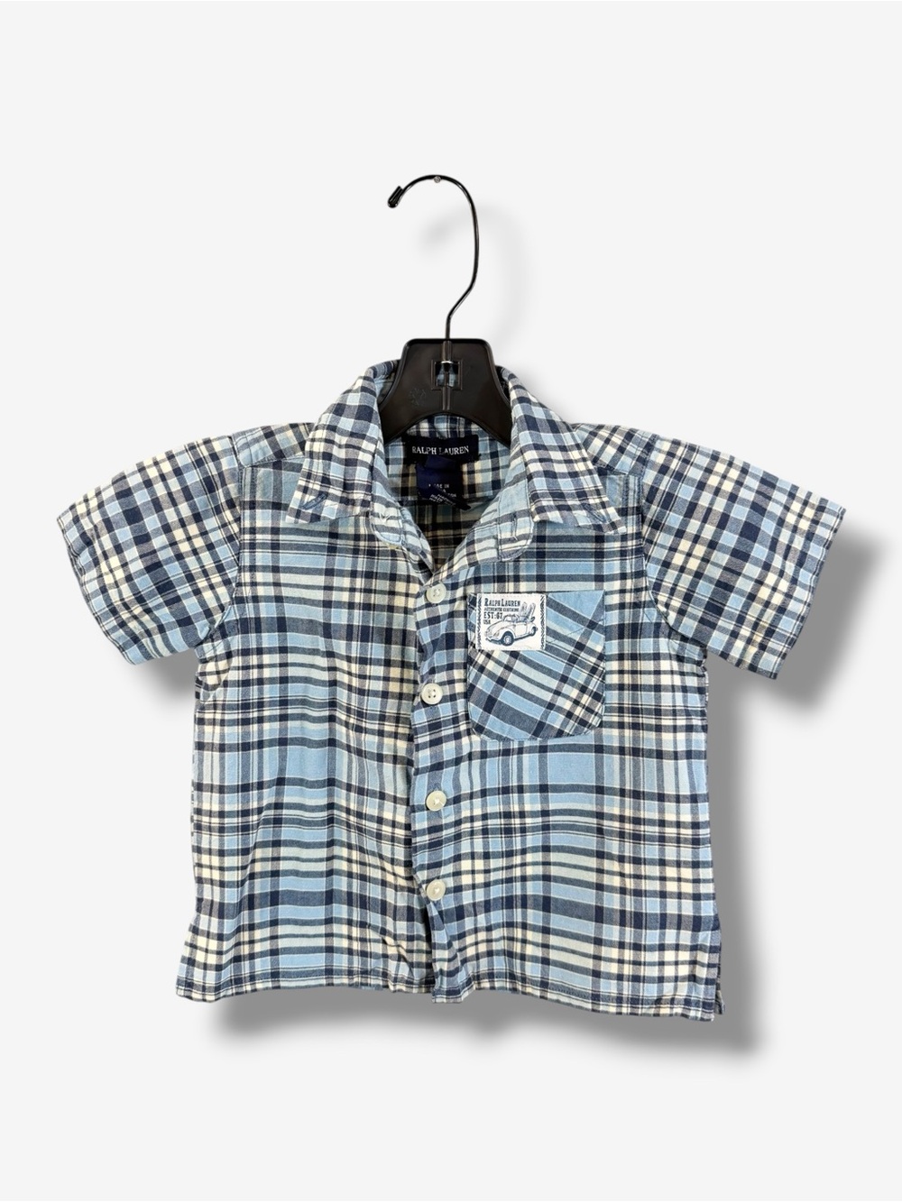 Ralph Lauren Blue Plaid Button Down Shirt Baby Boy 6-12 Months Surfer Preppy